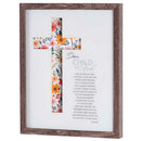 Dicksons Dear Child of God - Floral Cross - 12 x 15 Inch Brown MDF Wood and Glass Shadowbox Block Sign