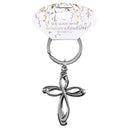 Dicksons Decorative Christian Keyring Cute Keychain for Handbag, Car Keys, or Bag Charm 2.5 x 1.5 Inch Zinc Alloy Silver Ribbon Cross Wisdom and Kindness