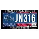 Dicksons I Can Do All Things Through Christ Philippians 4:13 12 x 6 Inch Black Polystyrene Polymer Vehicle License Plate Frame