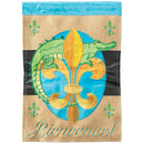 Magnolia Garden Bienvenue Gator Fleur de Lis 29 x 42 Poly Burlap Outdoor Hanging Flag