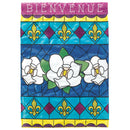 Magnolia Garden Bienvenue Stain Glass Magnolia 29 x 42 Pink Polyester Outdoor Hanging Flag