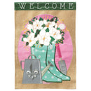 Magnolia Garden Welcome Magnolias Rainboots 29 x 42 Polyester Outdoor Hanging Flag