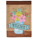 Dicksons Magnolia Garden Jar of Flowers 42 x 29 Inch Weather Resistant Polyester Outdoor Flag Decoration For Garden, Yard, Or Walkway, Pink & Blue, Welcome