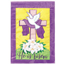 Magnolia Garden He Is Risen 13 x 19 Purple Polyester Outdoor Hanging Flag