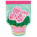 Magnolia Garden Welcome Potted Geraniums 13 x 19 Pink Polyester Outdoor Hanging Flag