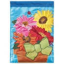 Magnolia Garden Gerberas in Flower Pot 13 x 19 Blue Polyester Outdoor Hanging Flag