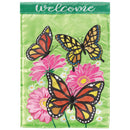 Magnolia Garden Welcome Butterflies Flowers 13 x 19 Green Polyester Outdoor Hanging Flag