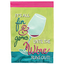 Magnolia Garden Until the Wine Runs Out 13 x 19 Yellow Poly Burlap Outdoor Hanging Flag