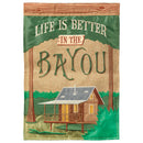 Magnolia Garden Life Better in Bayou Burlap Cabin 13 x 18 Inch Polyester Garden Flag