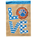 Magnolia Garden LOVE Basketball Pawprint Burlap 13 x 18 Inch Blue Polyester Garden Flag