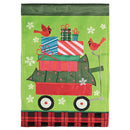 Magnolia Garden Cardinal Presents Red Wagon 13 x 18 Inch Polyester Garden Flag
