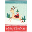 Magnolia Garden Merry Christmas Gnome Riding Reindeer 13 x 18 Inch Polyester Garden Flag