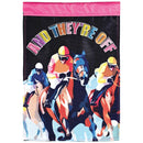 Dicksons Magnolia Garden Horse Racing 18 x 13 Inch Weather Resistant Polyester Outdoor Flag Decoration For Garden, Yard, Or Walkway, Colorful, And They're Off