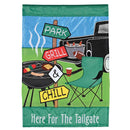 Dicksons Magnolia Garden Park, Grill, & Chill 18 x 13 Inch Weather Resistant Polyester Outdoor Flag Decoration For Garden, Yard, Or Walkway, Colorful, Here For The Tailgate