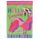 Dicksons Magnolia Garden Pelican 18 x 13 Inch Weather Resistant Polyester Outdoor Flag Decoration For Garden, Yard, Or Walkway, Pink, Purple, & Green, Hello Summer