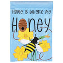 Dicksons Magnolia Garden Floral Bee 18 x 13 Inch Weather Resistant Polyester Outdoor Flag Decoration For Garden, Yard, Or Walkway, Blue, Yellow, and Black, Home Is Where My Honey