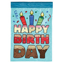Dicksons Magnolia Garden 18 x 13 Inch Weather Resistant Polyester Outdoor Flag Decoration For Garden, Yard, Or Walkway, Colorful Blue, Happy Birthday
