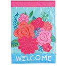 Dicksons Magnolia Garden Floral 18 x 13 Inch Weather Resistant Polyester Outdoor Flag Decoration For Garden, Yard, Or Walkway, Blue & Pink, Welcome