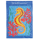 Dicksons Magnolia Garden Costal Seahorse 18 x 13 Inch Weather Resistant Polyester Outdoor Flag Decoration For Garden, Yard, Or Walkway, Blue, Red, & Yellow, Welcome
