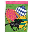 Dicksons Magnolia Garden Horse Racing 18 x 13 Inch Weather Resistant Polyester Outdoor Flag Decoration For Garden, Yard, Or Walkway, Green, Pink, & Blue, Derby Time