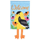Dicksons Magnolia Garden Goldfinch Crazy Legs 18 x 13 Inch Weather Resistant Polyester Outdoor Flag Decoration For Garden, Yard, Or Walkway, Yellow, Black, & Blue, Welcome