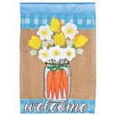 Dicksons Magnolia Garden Floral 18 x 13 Inch Weather Resistant Polyester Outdoor Flag Decoration For Garden, Yard, Or Walkway, Yellow & Blue, Welcome
