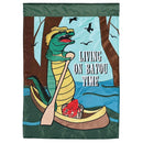 Dicksons Magnolia Garden Alligator 18 x 13 Inch Weather Resistant Polyester Outdoor Flag Decoration For Garden, Yard, Or Walkway, Blue, Green, & Yellow, Living On Bayou Time