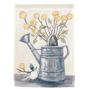Magnolia Garden Watering Can Flowers Bird 30 x 44 Yellow Polyester Outdoor Hanging Flag