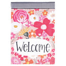 Dicksons Magnolia Garden Floral Checked 44 x 30 Inch Weather Resistant Polyester Outdoor Flag Decoration For Garden, Yard, Or Walkway, Pink & White, Welcome