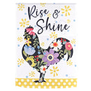 Dicksons Magnolia Garden Floral Chicken 18 x 13 Inch Weather Resistant Polyester Outdoor Flag Decoration For Garden, Yard, Or Walkway, Black, Yellow, & Blue, Rise & Shine