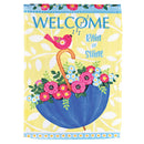 Dicksons Magnolia Garden Floral Umbrella 18 x 13 Inch Weather Resistant Polyester Outdoor Flag Decoration For Garden, Yard, Or Walkway, Blue, Yellow, & Pink Welcome Rain or Shine