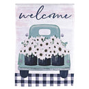 Dicksons Magnolia Garden Vintage Truck Floral 18 x 13 Inch Weather Resistant Polyester Outdoor Flag Decoration For Garden, Yard, Or Walkway, Teal, Black, & White Welcome