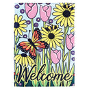 Dicksons Magnolia Garden Floral 18 x 13 Inch Weather Resistant Polyester Outdoor Flag Decoration For Garden, Yard, Or Walkway, Yellow, Green, and Pink, Welcome