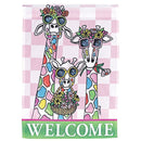 Dicksons Magnolia Garden Giraffe Family Floral 18 x 13 Inch Weather Resistant Polyester Outdoor Flag Decoration For Garden, Yard, Or Walkway, Colorful Pink Checked, Welcome