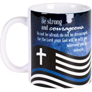 Dicksons Police Officer Strong And Courageous Black and Blue Christian Flag 11 Ounces Ceramic Tea Coffee Cup Mug