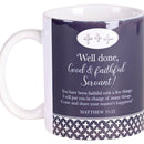 Dicksons Well Done, Good And Faithful Servant Purple and White 11 Ounces Ceramic Tea Coffee Cup Mug
