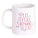 Dicksons Put On The Full Armor Of God 11 Ounce Pink and White Ceramic Hot or Cold Beverage Mug