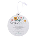 Child of God - Floral Design - 4 Inch White MDF Wood Decorative Hanging Ornament