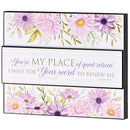 Dicksons My Place Of Quiet Retreat, Psalm 119:114, Purple/White 10 x 8 Inch MDF Wood Stacked Wall Plaque