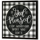 Dicksons If God Is Please Stop Worrying Black Plaid 13 x 13 MDF Wall Art Sign Plaque