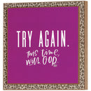 Dicksons Try Again This Time with God Animal Print Brown 8 x 8 MDF Wall Art Sign Plaque
