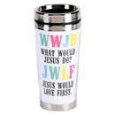 Dicksons WWJD Love First Rainbow and White 16 Ounce Stainless Steel Travel Tumbler