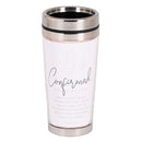 Dicksons Confirmed In Christ Silver And White 16 Ounce Stainless Steel Travel Mug Tumbler With Screw On Sliding Lid