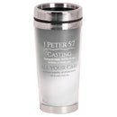 Dicksons Casting All Your Care On Him - 1 Peter 5:7-7 Inch - 16 Ounce Grey Stainless Steel and Plastic Insulated Travel Mug with Lid