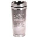 Dicksons We Walk By Faith Not By Sight - 2 Corinthians 5:7-7 Inch - 16 Ounce Brown Stainless Steel and Plastic Insulated Travel Mug with Lid