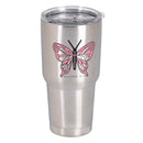 Dicksons Butterfly - Matthew 28:20, Silver/Pink 30 Ounce Stainless Steel Insulated Travel Tumbler