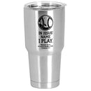 Dicksons Baseball In Jesus Name I Play - 1 Corinthians 10:31-8 Inch - 30 Ounce Silver and Black Stainless Steel and Plastic Insulated Travel Mug with Lid