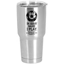 Dicksons Soccer Ball In Jesus Name I Play - 1 Corinthians 10:31-8 Inch - 30 Ounce Silver and Black Stainless Steel and Plastic Insulated Travel Mug with Lid