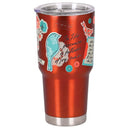 Dicksons Inspirational Christian Travel Tumbler Cup, Hot or Iced Beverage, 30 Ounce Stainless Steel With Sliding Lid Floral Bird Scripture Red