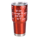 Dicksons Inspirational Christian Travel Tumbler Cup, Hot or Iced Beverage, 30 Ounce Stainless Steel With Sliding Lid Coquette Bow and Cherry We Love Red